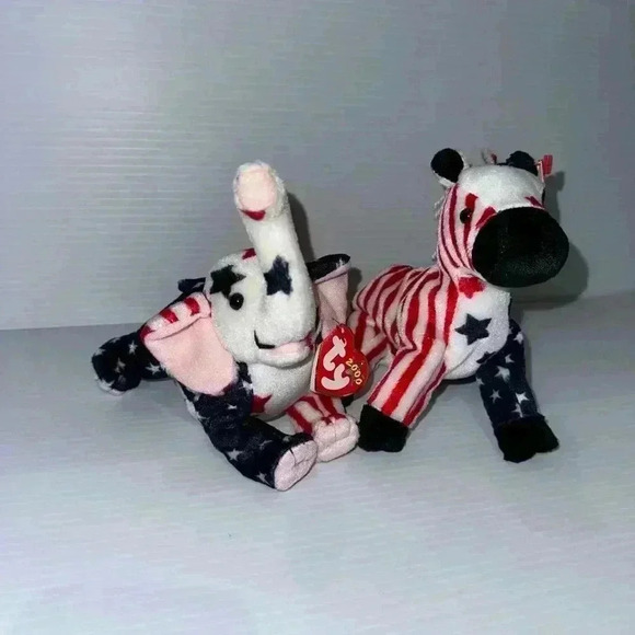 New!Lefty & Righty 2000 Ty Beanie Babies Original Tags Stars & Stripes Election! - Picture 3 of 16